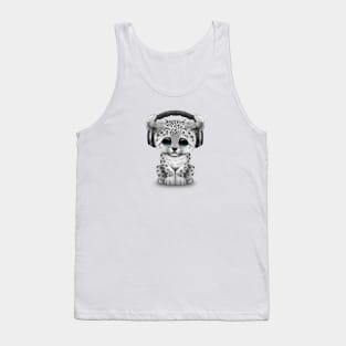 Cute Snow leopard Cub Dj Wearing Headphones Tank Top